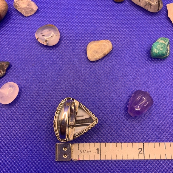 Comfort Curl Natural Blue Opal Adjustable Ring! .925 Sterling Silver Overlay - Picture 16 of 17